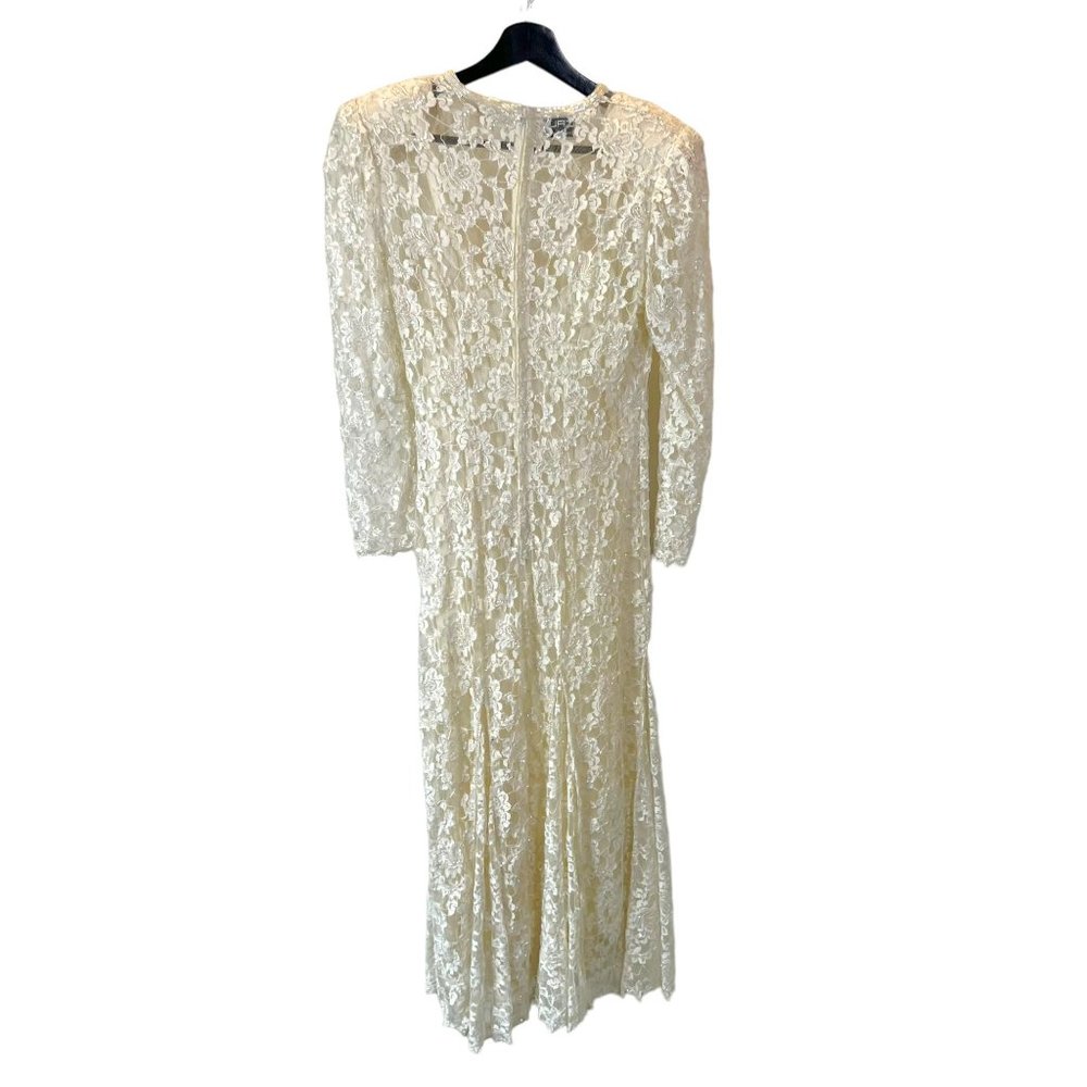 Vintage 90s Scala Cream Lace Sequin Long Sleeve Full Length Dress Small - Picture 5 of 12